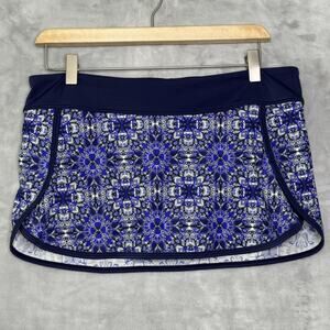 Athleta Swim Skirt Womens Medium Blue Tile Print Built-In Briefs Lined Athletic
